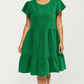 Plus Size Short Sleeve Textured Dress with Crew Neck Tiered Skirt Ruffle Sleeve Detail