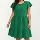 Plus Size Short Sleeve Textured Dress with Crew Neck Tiered Skirt Ruffle Sleeve Detail