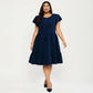 Plus Size Short Sleeve Textured Dress with Crew Neck Tiered Skirt Ruffle Sleeve Detail