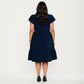 Plus Size Short Sleeve Textured Dress with Crew Neck Tiered Skirt Ruffle Sleeve Detail