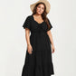 Plus Size Short Sleeve V Neck Dress with Front Tie Detail Elastic Waist Tiered Maxi Skirt