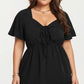 Plus Size Short Sleeve V Neck Dress with Front Tie Detail Elastic Waist Tiered Maxi Skirt