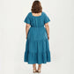 Plus Size Short Sleeve V Neck Dress with Front Tie Detail Elastic Waist Tiered Maxi Skirt