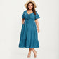 Plus Size Short Sleeve V Neck Dress with Front Tie Detail Elastic Waist Tiered Maxi Skirt