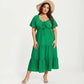 Plus Size Short Sleeve V Neck Dress with Front Tie Detail Elastic Waist Tiered Maxi Skirt