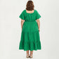 Plus Size Short Sleeve V Neck Dress with Front Tie Detail Elastic Waist Tiered Maxi Skirt