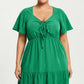 Plus Size Short Sleeve V Neck Dress with Front Tie Detail Elastic Waist Tiered Maxi Skirt