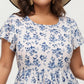Plus Size Short Sleeve Round Neck Floral Print Dress with Tiered Skirt Flowy Silhouette