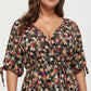 Plus Size Short Sleeve V Neck Floral Wrap Dress with Adjustable Waist Tie Midi Length