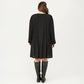 Plus Size Long Sleeve Tie Neck Dress with Pleated Front Detail Loose Fit A Line Mini Dress