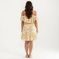 Plus Size Cold Shoulder Floral Dress with Ruffle Overlay Elastic Waist Adjustable Straps