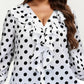 Plus Size Long Sleeve Polka Dot Blouse with Ruffle Front Detail V Neck Lightweight Top