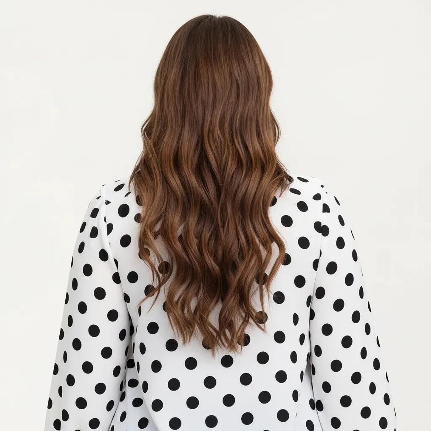 Plus Size Long Sleeve Polka Dot Blouse with Ruffle Front Detail V Neck Lightweight Top
