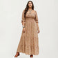 Plus Size Square Neck Floral Maxi Dress with Smocked Bodice Puff Sleeve Tie Detail Skirt