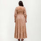 Plus Size Square Neck Floral Maxi Dress with Smocked Bodice Puff Sleeve Tie Detail Skirt