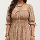 Plus Size Square Neck Floral Maxi Dress with Smocked Bodice Puff Sleeve Tie Detail Skirt