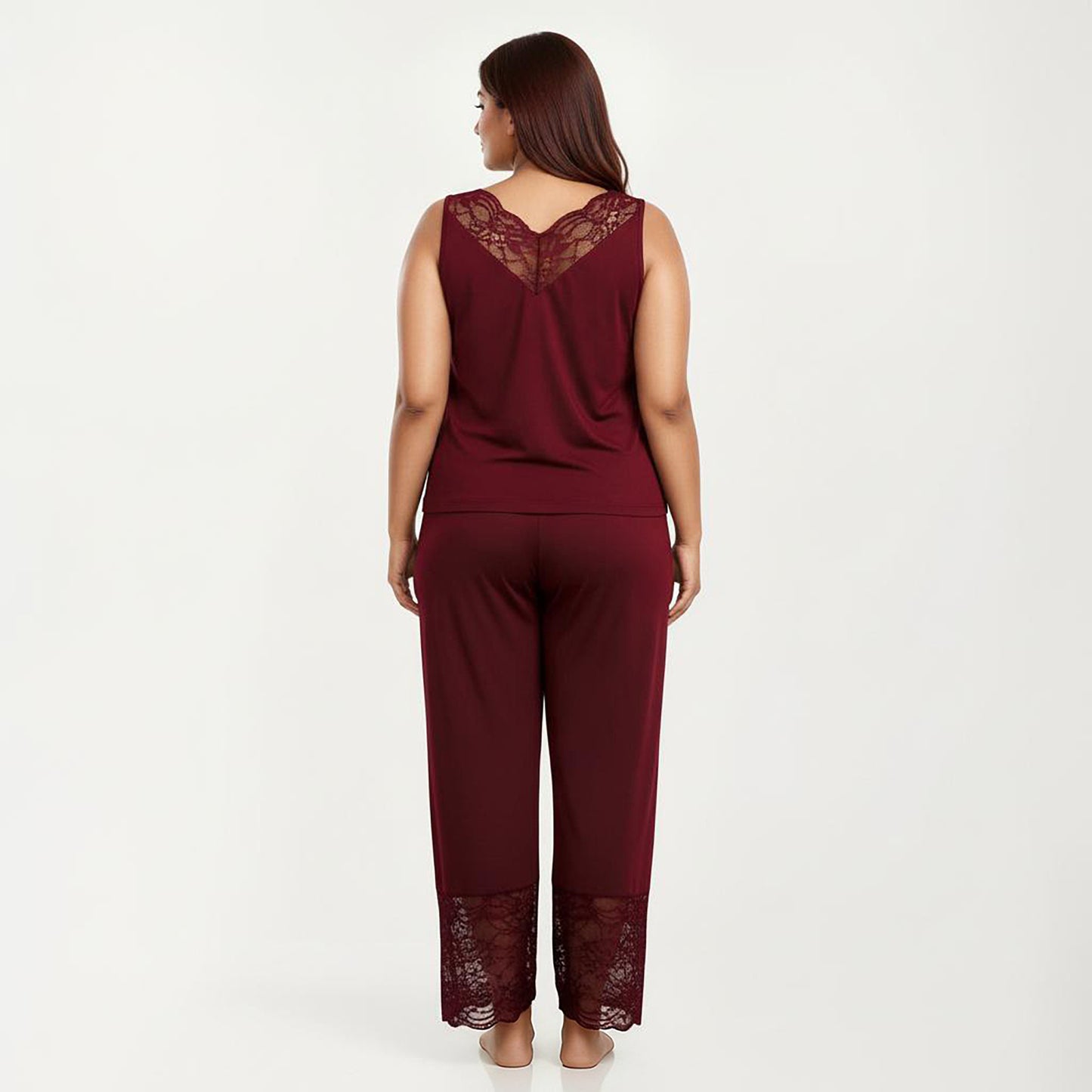 Plus Size 2-Piece Set Lace Trim Camisole Top and Pants Matching Lounge Set Sleeveless V Neck