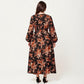 Plus Size Long Sleeve Floral Maxi Dress with V Neck Wrap Front Waist Tie Flowy Skirt