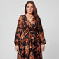 Plus Size Long Sleeve Floral Maxi Dress with V Neck Wrap Front Waist Tie Flowy Skirt