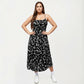 Plus Size Floral Print Midi Dress with Spaghetti Straps Square Neck Fitted Bodice Skirt
