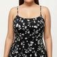 Plus Size Floral Print Midi Dress with Spaghetti Straps Square Neck Fitted Bodice Skirt