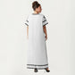 Plus Size Short Sleeve Maxi Dress with V Neck Contrast Embroidery Detail A Line Silhouette
