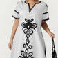 Plus Size Short Sleeve Maxi Dress with V Neck Contrast Embroidery Detail A Line Silhouette