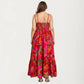 Plus Size Floral Print Maxi Dress with Spaghetti Straps V Neck Fitted Bodice Flowy Skirt