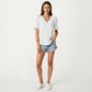 Short Sleeve Eyelet Blouse with V Neck Button Front Lace Trim Textured Shirt Top