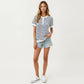 Short Sleeve Knit Top with Button Front Crew Neck Striped Textured Sweater Tee