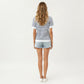 Short Sleeve Knit Top with Button Front Crew Neck Striped Textured Sweater Tee