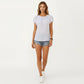 Short Sleeve Blouse with Pom Trim Round Neck Textured Fabric Loose Fit Casual Top