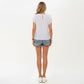 Short Sleeve Blouse with Pom Trim Round Neck Textured Fabric Loose Fit Casual Top