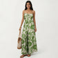 Strapless Wide Leg Jumpsuit with Tropical Print Front Tie Detail and Relaxed Flowy Fit Design