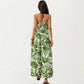 Strapless Wide Leg Jumpsuit with Tropical Print Front Tie Detail and Relaxed Flowy Fit Design
