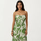 Strapless Wide Leg Jumpsuit with Tropical Print Front Tie Detail and Relaxed Flowy Fit Design