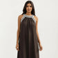 Sleeveless Halter Neck Maxi Dress with Contrast Trim Detail and Relaxed Flowy A-Line Silhouette