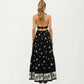 Sleeveless Halter Neck Maxi Dress with Floral Print Keyhole Detail and Tiered Flowy Silhouette