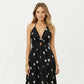 Sleeveless Halter Neck Maxi Dress with Floral Print Keyhole Detail and Tiered Flowy Silhouette
