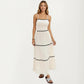 Sleeveless Pleated Maxi Dress with Spaghetti Straps Contrast Trim Detail and Flowy Tiered