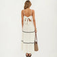 Sleeveless Pleated Maxi Dress with Spaghetti Straps Contrast Trim Detail and Flowy Tiered