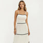 Sleeveless Pleated Maxi Dress with Spaghetti Straps Contrast Trim Detail and Flowy Tiered