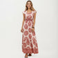 Short Sleeve Maxi Dress with Printed Design V Neckline Smocked Waist and Tiered Flowy Silhouette