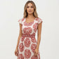 Short Sleeve Maxi Dress with Printed Design V Neckline Smocked Waist and Tiered Flowy Silhouette