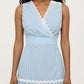 Sleeveless Striped Maxi Dress with V Neckline Contrast Trim Detail and Tiered Flowy Silhouette