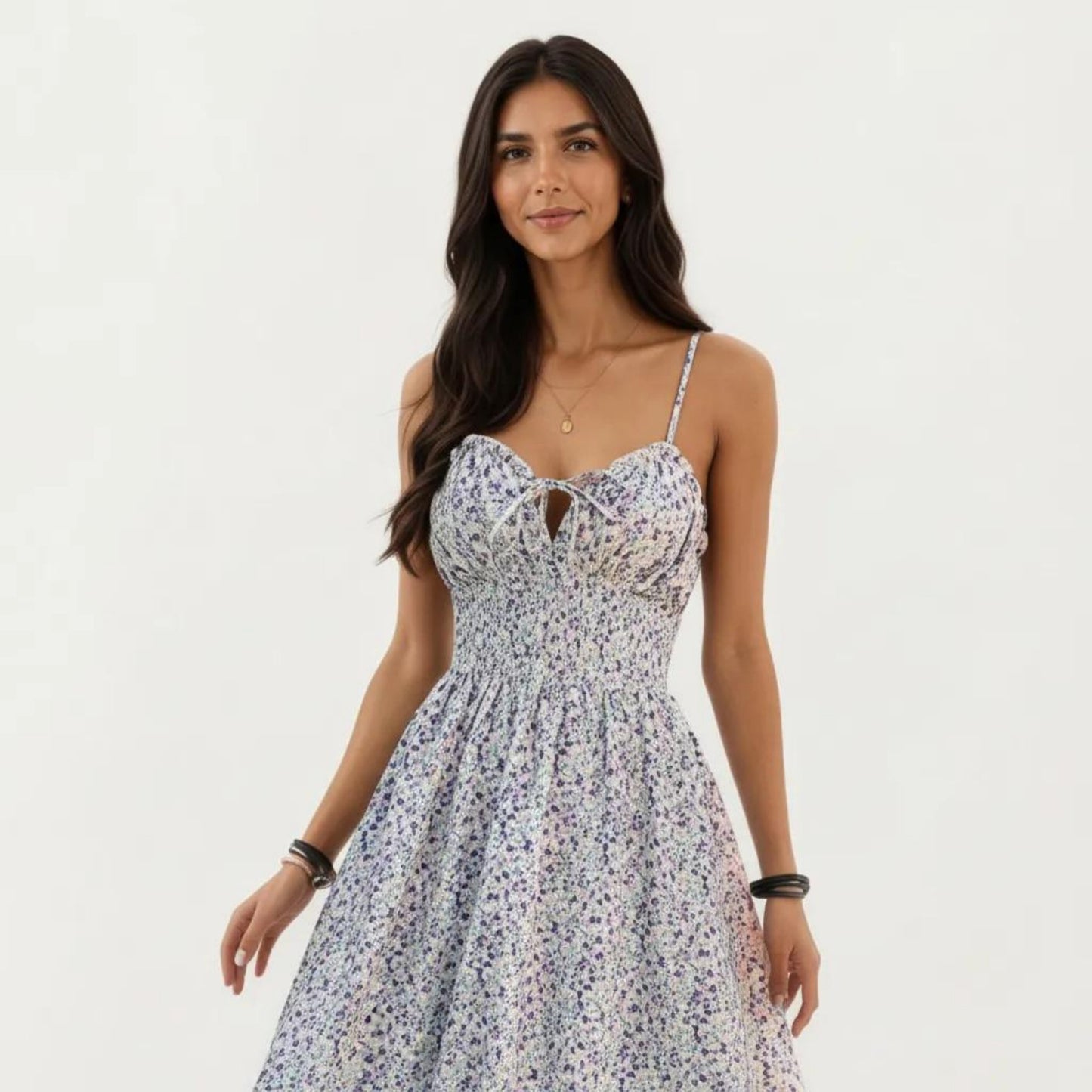Sleeveless Floral Maxi Dress with Spaghetti Straps Smocked Waist and Flowy A-Line Silhouette Design