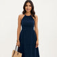 Sleeveless Halter Neck Midi Dress with Tiered Skirt Detail and Relaxed Flowy Fit Lightweight Design