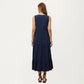 Sleeveless V Neck Midi Dress with Contrast Trim Detail Tiered Skirt and Relaxed Flowy Fit Design