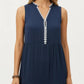 Sleeveless V Neck Midi Dress with Contrast Trim Detail Tiered Skirt and Relaxed Flowy Fit Design