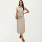 Sleeveless Button Front Midi Dress with Collared Neckline and Relaxed Fit Flowy Silhouette Design